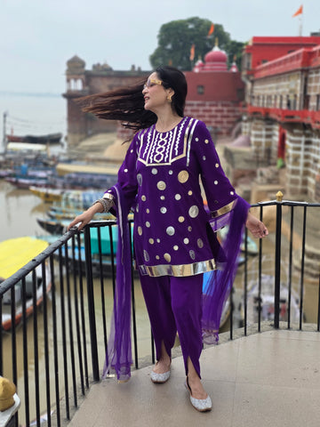 Leather work A-line suit (Banaras edit) Leather work A-line suit (Banaras edit)