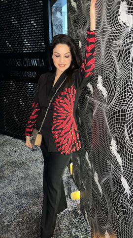 Red and Black Emroidered Cord Set Red and Black Emroidered Cord Set