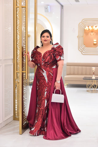 Maroon & Silver tail gown Maroon & Silver tail gown