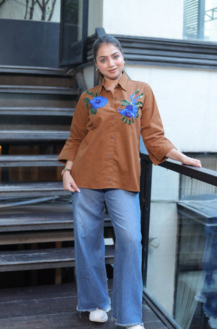 Brown flower cotton shirt Brown flower cotton shirt