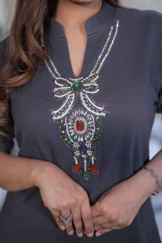 T-Shirt dress with neck work T-Shirt dress with neck work