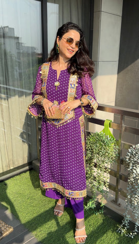 Purple Bandhani Kurti Set Purple Bandhani Kurti Set