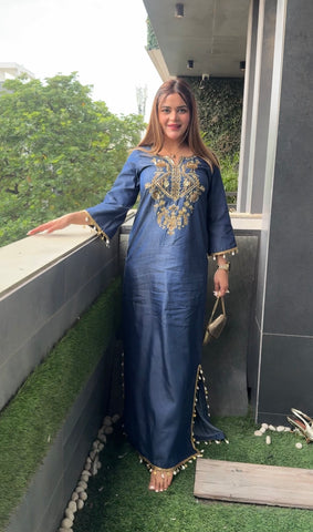 Cotton denim dabka work long silhouette Cotton denim dabka work long silhouette