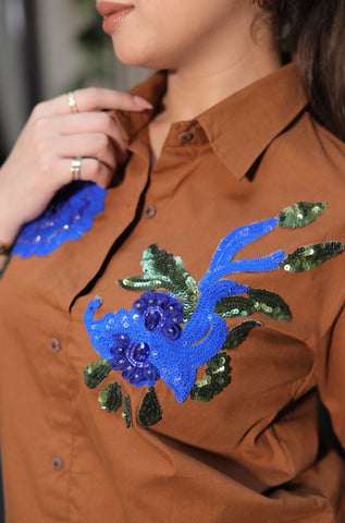 Brown flower cotton shirt Brown flower cotton shirt