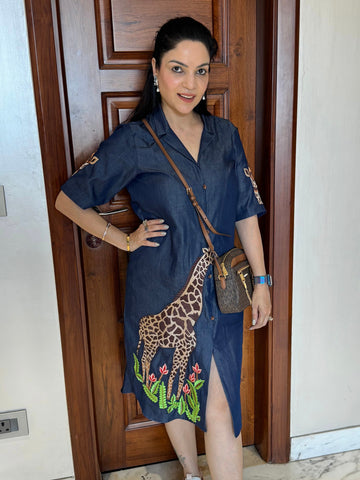 Giraffe themed dress - Dark Blue Giraffe themed dress - Dark Blue