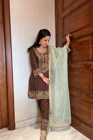 Brown Suit With Aari Work Brown Suit With Aari Work