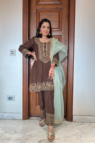 Brown Suit With Aari Work Brown Suit With Aari Work