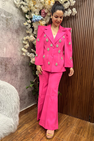 Embellished Open Sleeves Blazer Set Embellished Open Sleeves Blazer Set