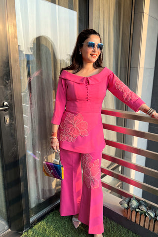 Pink Boat Neck Embelished Set Pink Boat Neck Embelished Set