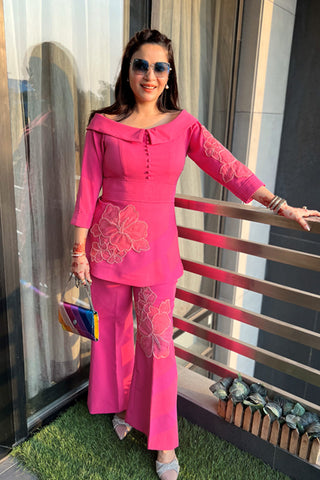 Pink Boat Neck Embelished Set Pink Boat Neck Embelished Set