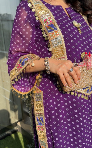 Purple Bandhani Kurti Set Purple Bandhani Kurti Set