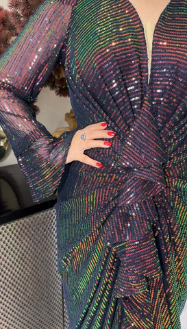 Sequins front drape dress Sequins front drape dress