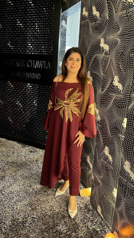 Wine Embroidered Hi Low Cord Set Wine Embroidered Hi Low Cord Set