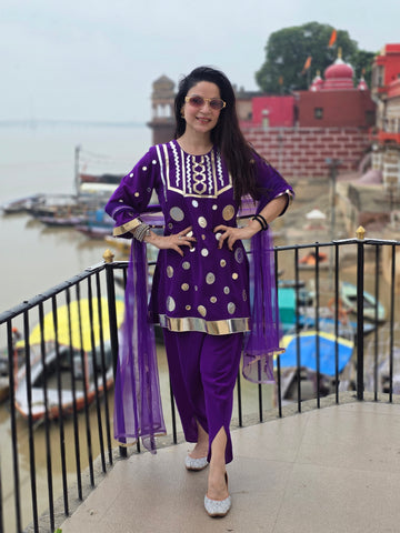 Leather work A-line suit (Banaras edit) Leather work A-line suit (Banaras edit)