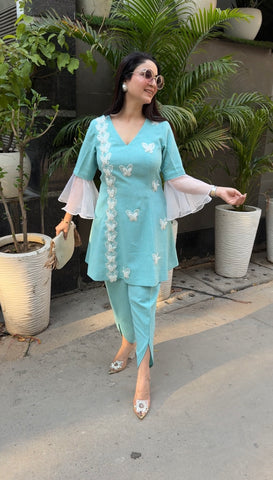 Indo western aqua blue coord set Indo western aqua blue coord set