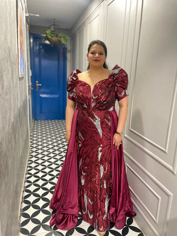 Maroon & Silver tail gown Maroon & Silver tail gown