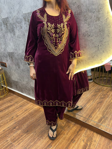 Velvet suit with Handwork & Mirror work Velvet suit with Handwork & Mirror work