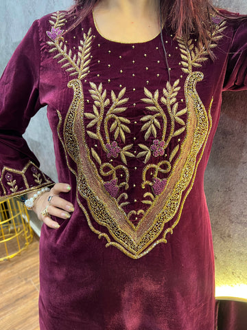 Velvet suit with Handwork & Mirror work Velvet suit with Handwork & Mirror work