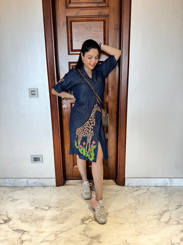 Giraffe themed dress - Dark Blue Giraffe themed dress - Dark Blue