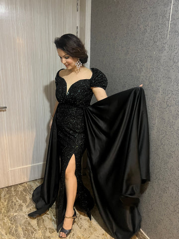 Black Sequins tail Gown Black Sequins tail Gown