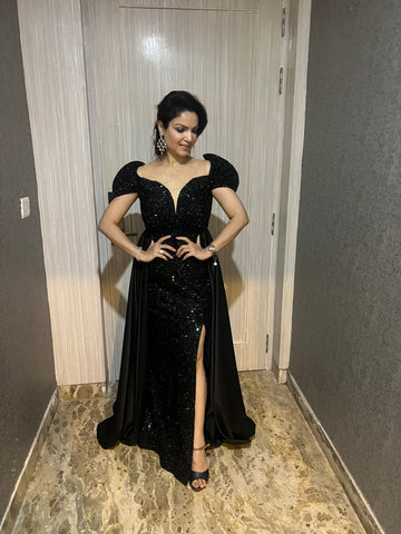 Black Sequins tail Gown Black Sequins tail Gown