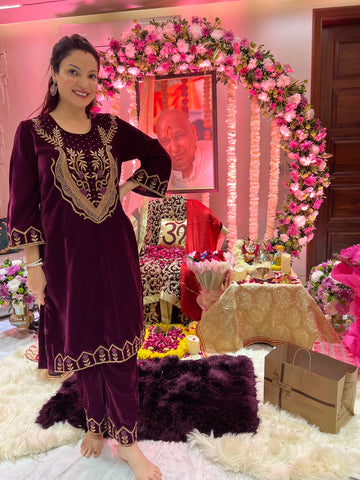 Velvet suit with Handwork & Mirror work Velvet suit with Handwork & Mirror work