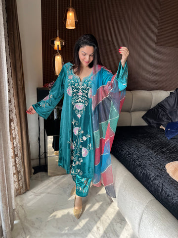 Velvet aari work suit Velvet aari work suit