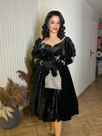 Black Velvet Dress with gloves Black Velvet Dress with gloves