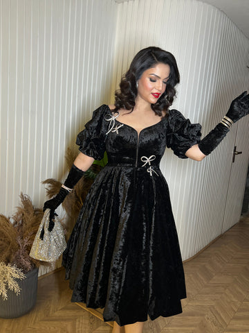 Black Velvet Dress with gloves Black Velvet Dress with gloves