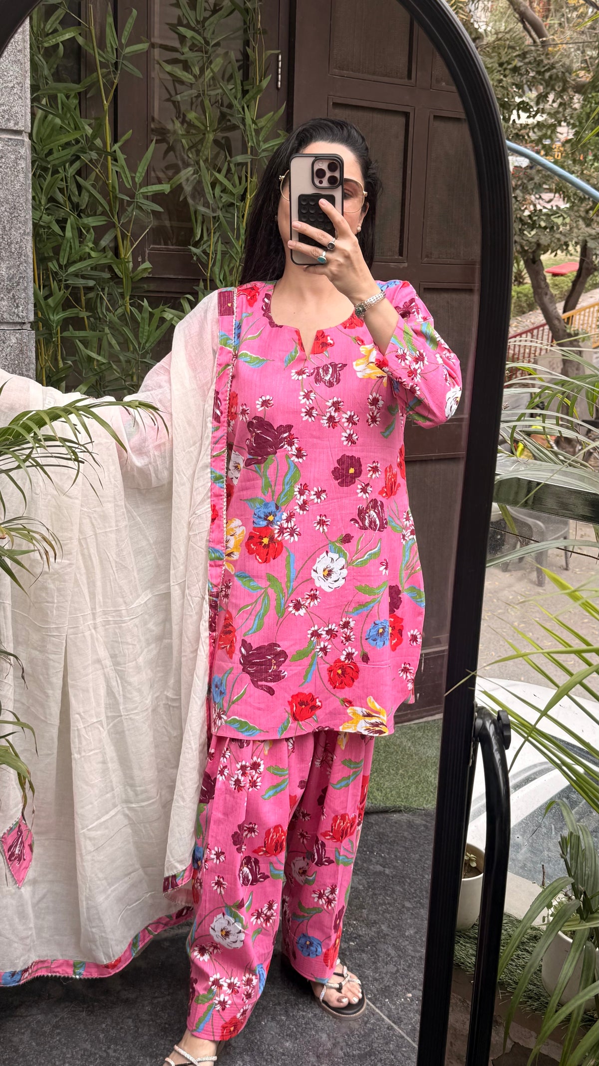 Pink cotton farshi kurta set