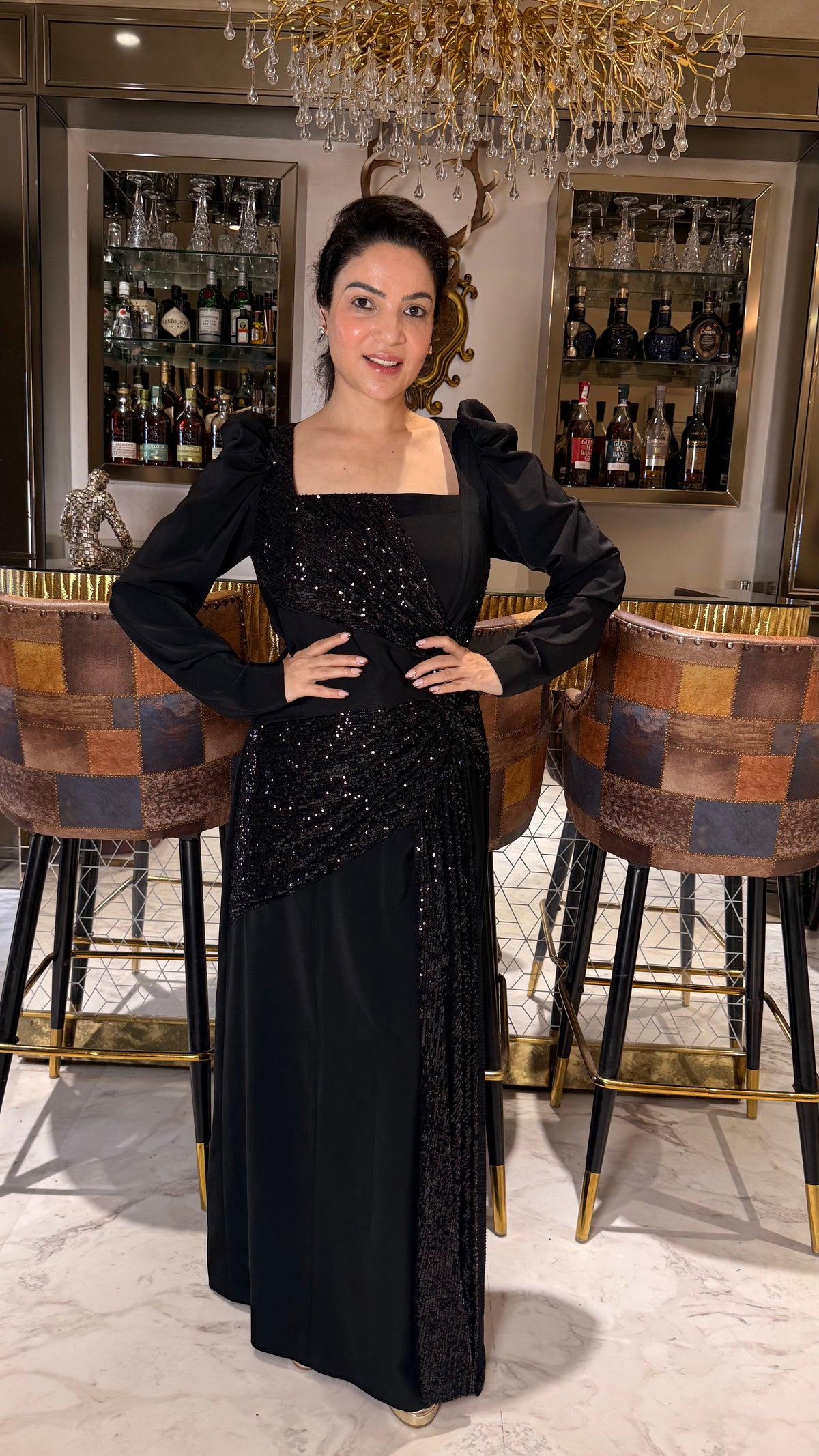Draping sequins long dress