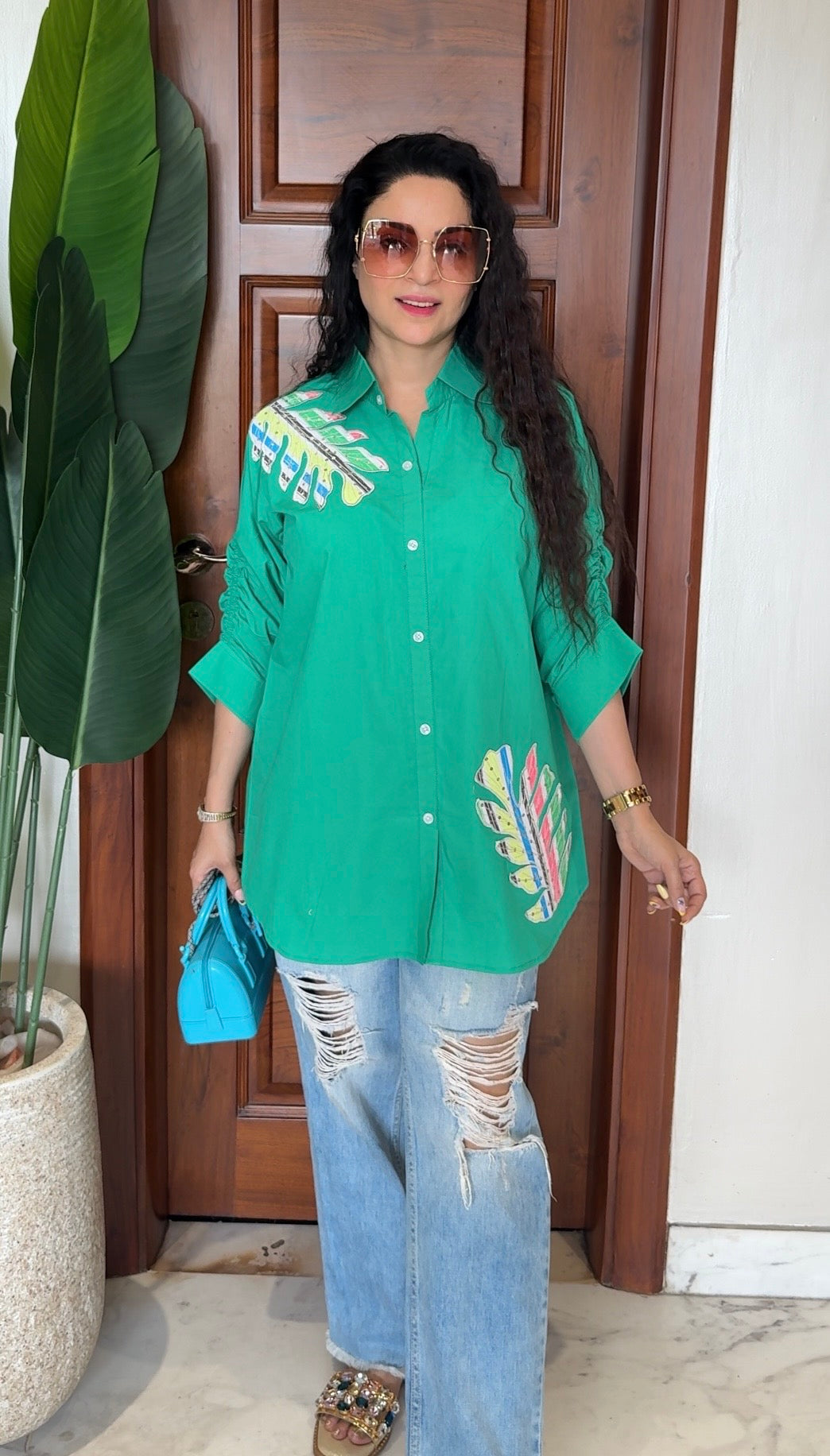 Appliqué work cotton shirts