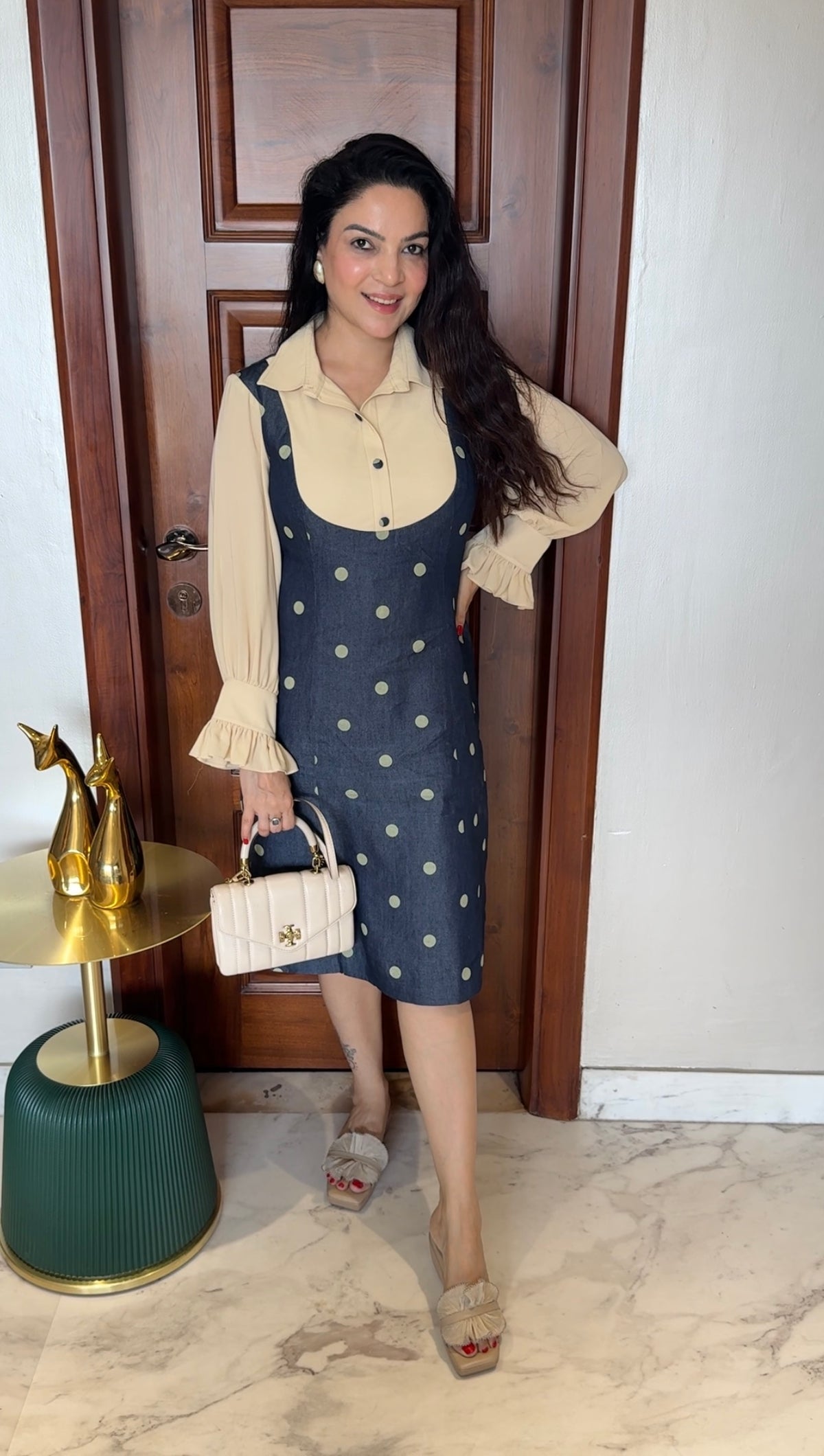 Denim polka dress