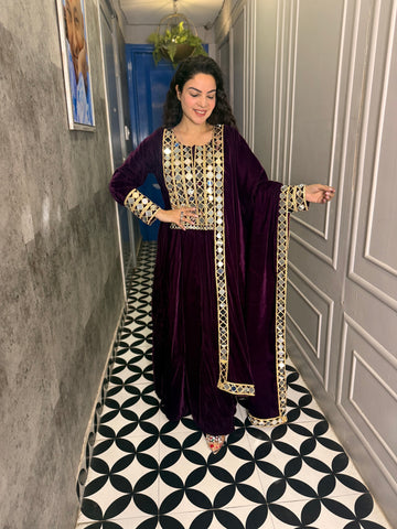 Wine velvet Anarkali suit