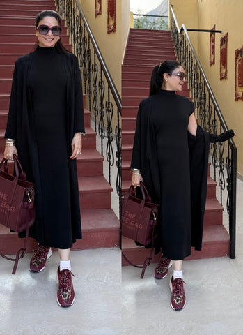 Knitted black dress with jacket