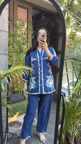 Embroidered cotton linen coord set