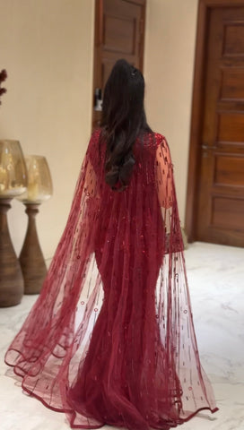 Red handwork cape gown