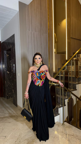 Multi colour blouse and drape