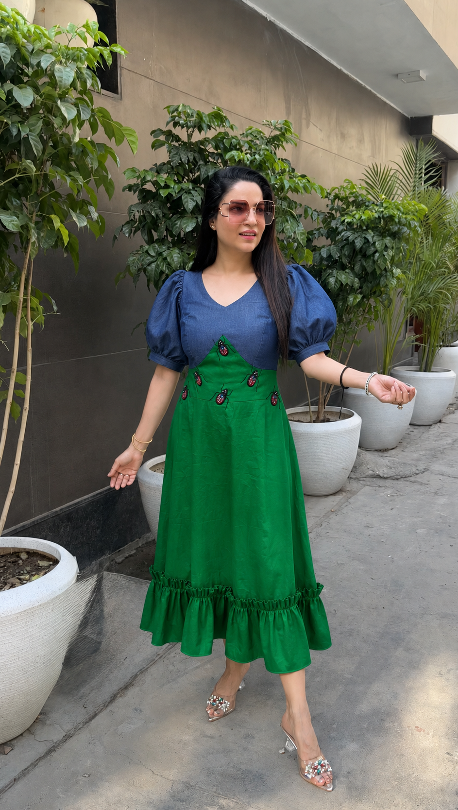Denim & cotton Combo dress