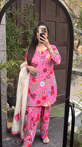 Pink cotton farshi kurta set