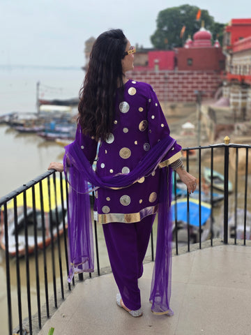 Leather work A-line suit (Banaras edit)