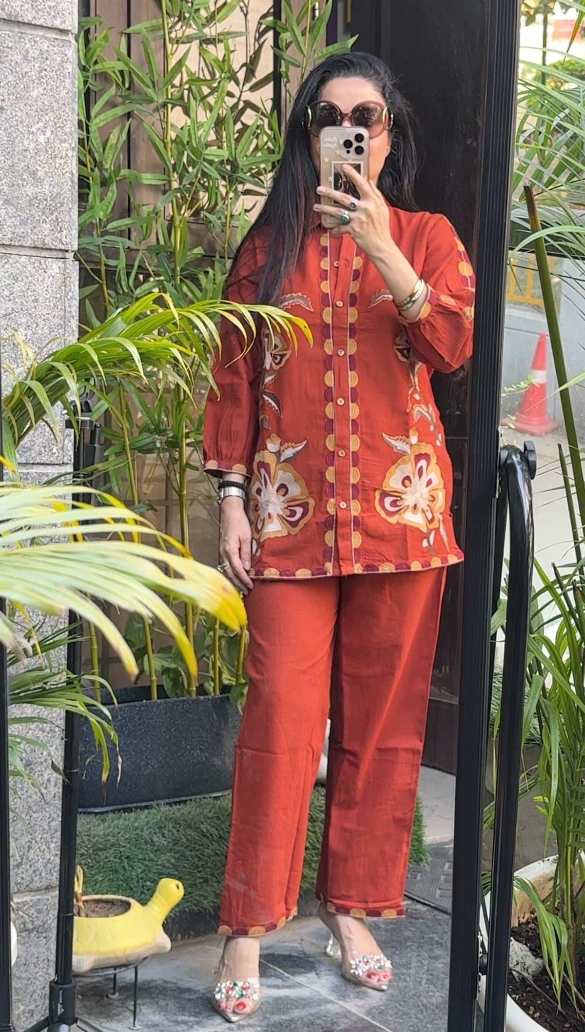 Embroidered cotton linen coord set