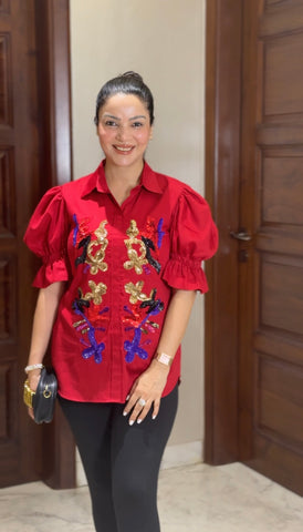 Hand embroidered cotton shirt