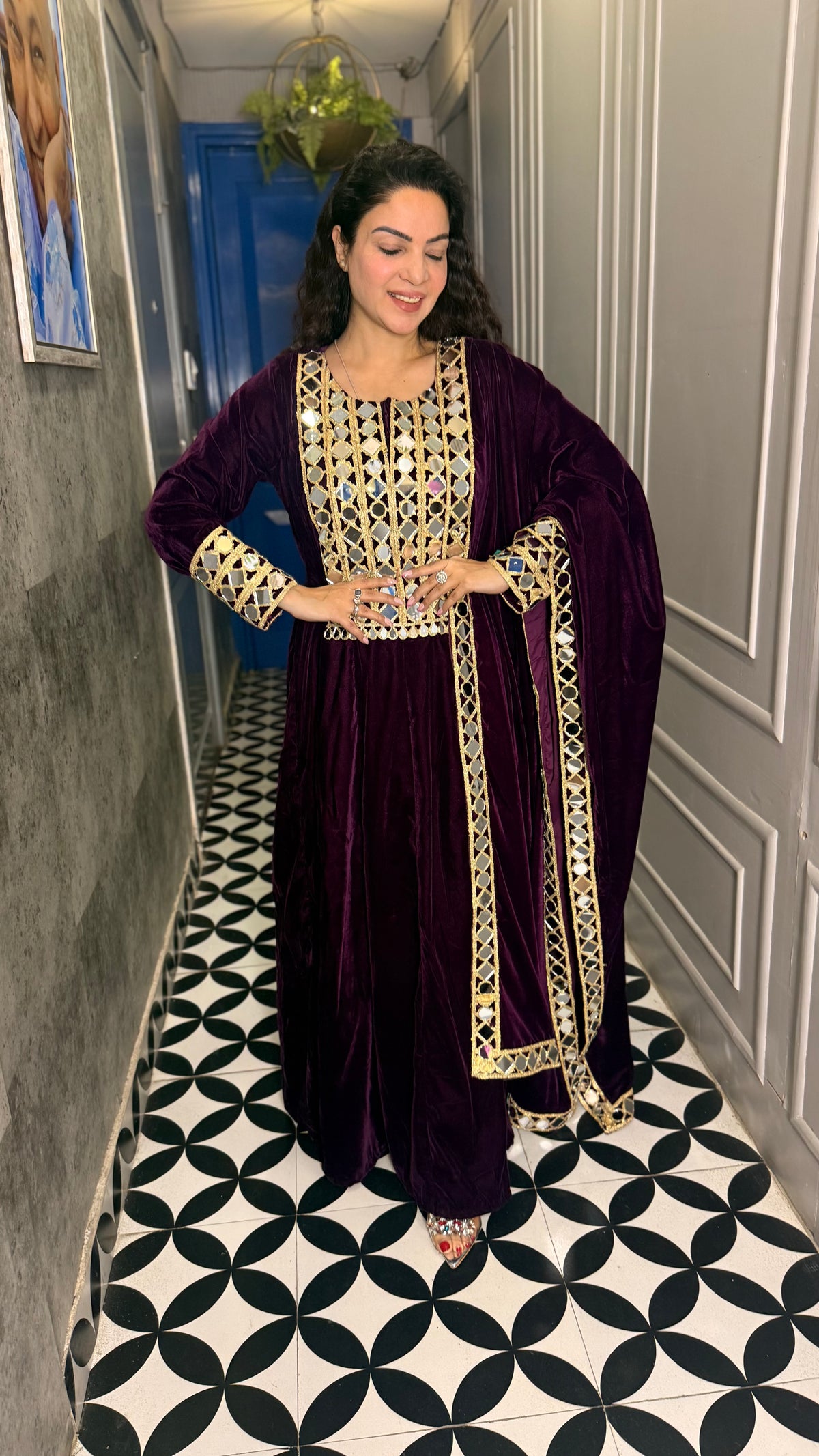 Wine velvet Anarkali suit