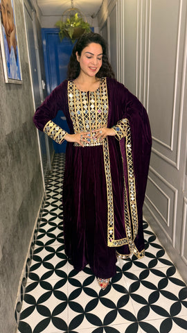 Wine velvet Anarkali suit
