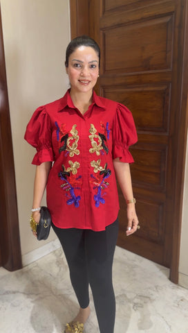 Hand embroidered cotton shirt