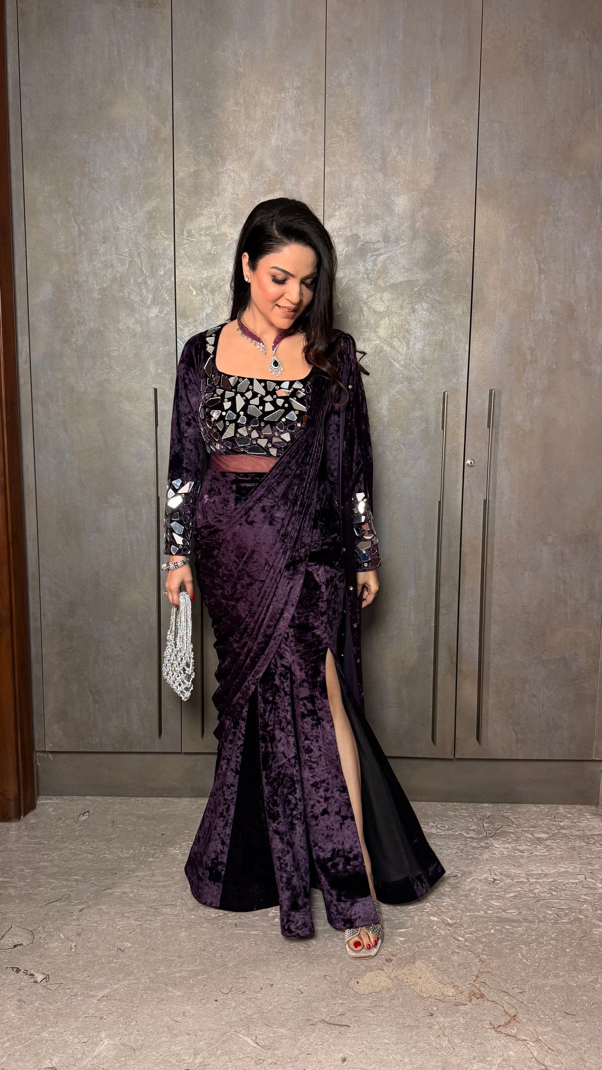Velvet drape saree