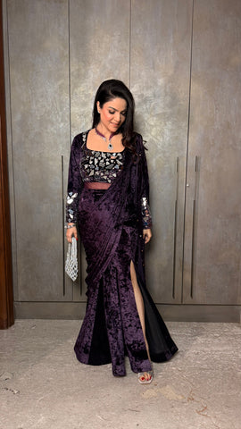 Velvet drape saree