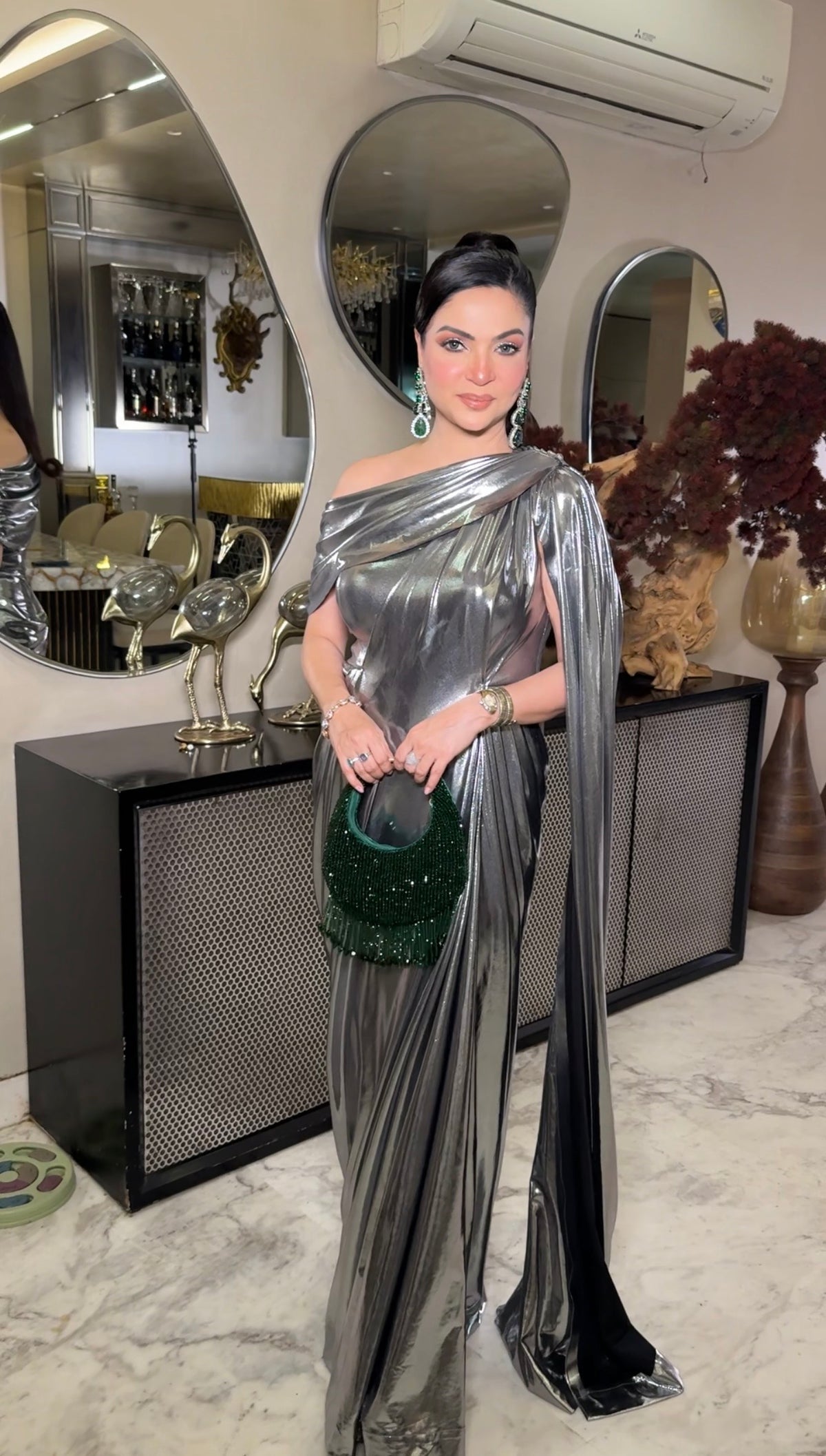 Silver metallic drape