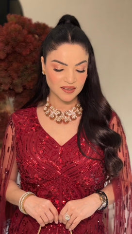 Red handwork cape gown